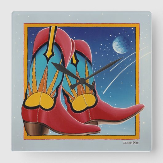 サンライズサンセットウエスタンカウボーイブーツ壁時計 スクエア壁時計 (正面)