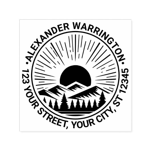 サンライズサンセットバックマウンテンズネームRetnアドレス セルフインキングスタンプ (デザイン)