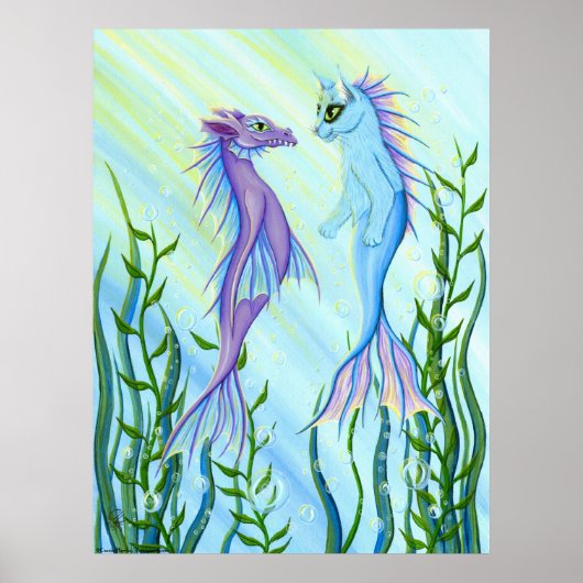 サンライズスイムシードラゴン&マーメイドキャットファンタジーアート ポスター (正面)