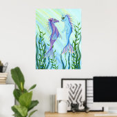 サンライズスイムシードラゴン&マーメイドキャットファンタジーアート ポスター (ホームオフィス)