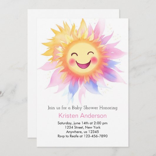 サンライズドリームアンドサンシャインビームズガールベビーシャワー 招待状 (正面/裏面)