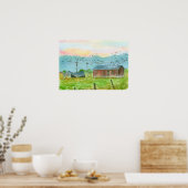 サンライズバーズレッドバーンドウォーター色景観アート ポスター (キッチン)