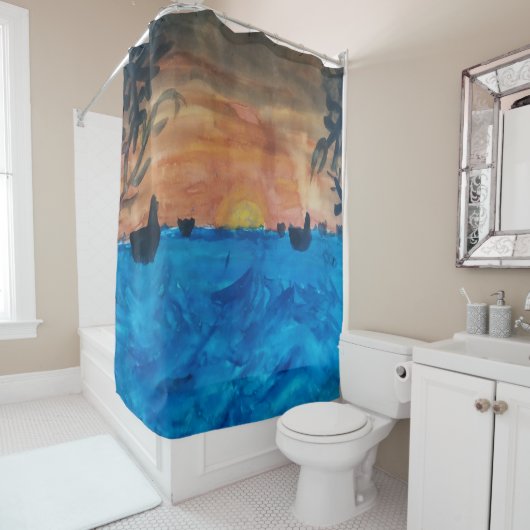 サンライズビーチパームツリーズ シャワーカーテン (インサイチュ)