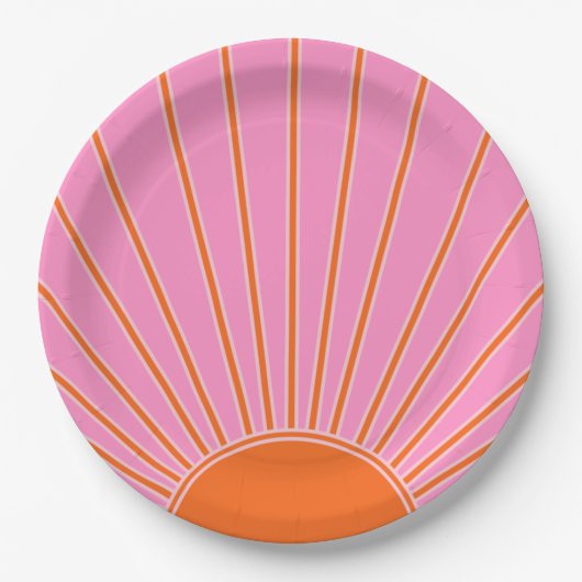 サンライズピンクアンドオレンジヴィンテージボホサンシャイン ペーパープレート (正面)