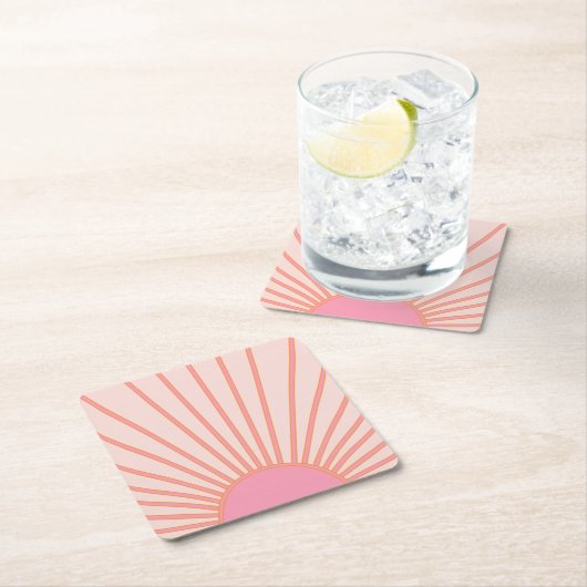 サンライズピンク抽象芸術レトロサンシャイン スクエアペーパーコースター (インサイチュ)