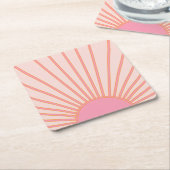 サンライズピンク抽象芸術レトロサンシャイン スクエアペーパーコースター (アングル)