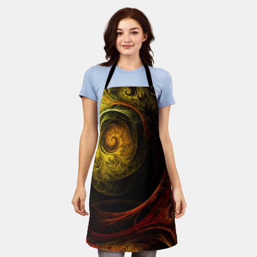 サンライズフローラレッド抽象芸術アートエプロン エプロン (着用した状態)