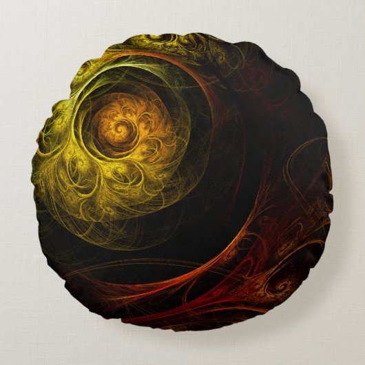 サンライズフローラレッド抽象芸術アートラウンドピロー ラウンドクッション (正面)