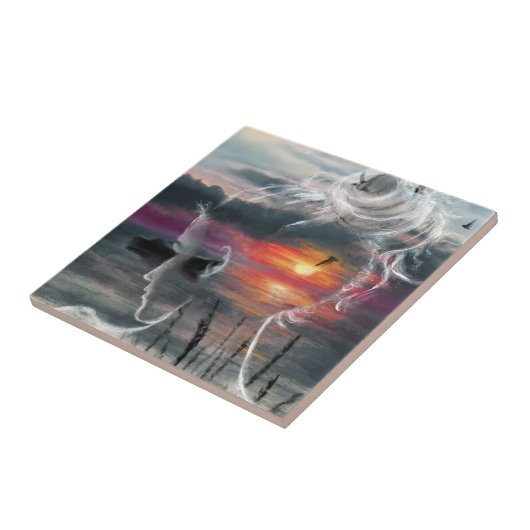 サンライズレディ – 自然-オリジナルア絵画ートズ タイル (側面)