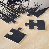 サンライズ散策:白黒シルエットカップル ジグソーパズル (側面)