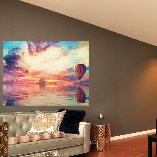 サンライズ熱気球サンライズティール(緑がかった色)ピーチ金ゴールド ポスター