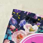 サンライズ ボーホー フローラル ピンク ネイビー モノグラム ビーチタオル (インサイチュ)