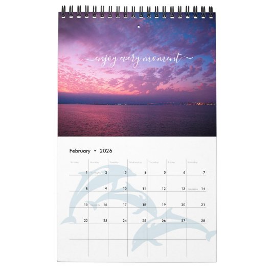 サンライズSunsets引用文風景写真1ページ カレンダー (2月 2026)