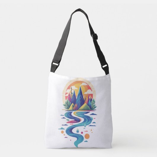 サンライトのピークと流れる川 クロスボディバッグ (正面)