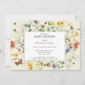 サンライトのワイルドフラワー、ミツバチ、蝶の赤ちゃんシャワー 招待状 (正面)