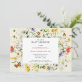 サンライトのワイルドフラワー、ミツバチ、蝶の赤ちゃんシャワー 招待状 (スタンド正面)