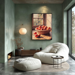 サンライトの窓のリンゴのポインティリズムバスケット ポスター