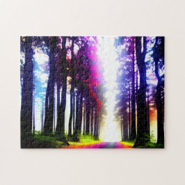 サンライトの虹の森とシルエットの木 ジグソーパズル