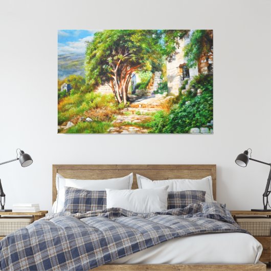 サンライトツリーの古代遺跡 – 油絵 キャンバスプリント (インサイチュ (寝室))