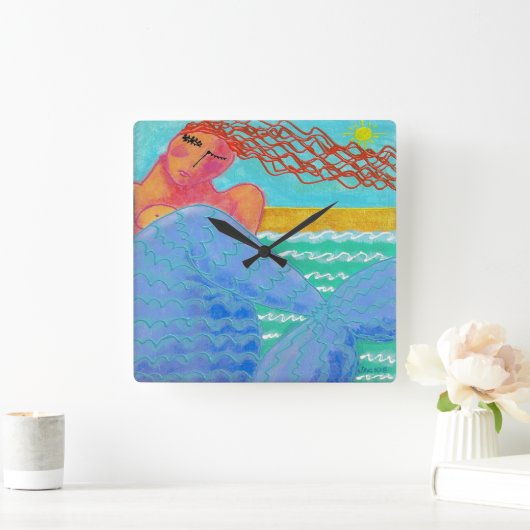 サンライトマーメイド抽象芸術アートスクエアウォールクロック スクエア壁時計 (ホーム)