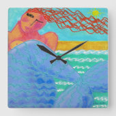 サンライトマーメイド抽象芸術アートスクエアウォールクロック スクエア壁時計 (正面)