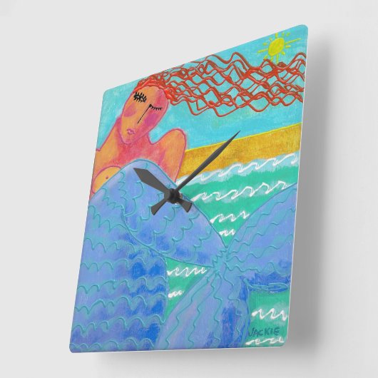 サンライトマーメイド抽象芸術アートスクエアウォールクロック スクエア壁時計 (傾斜)