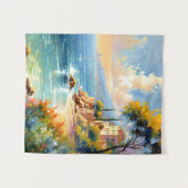 サンライト地中海のコースト印象派アート タペストリー (正面(横))