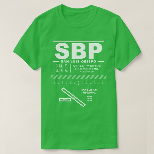 サンルイスカウンティリージョナルエアポートSBP Tシャツ (デザイン正面)