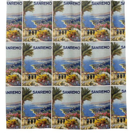 サンレモイタリアヴィンテージトラベルシャワーカーテン シャワーカーテン (正面)