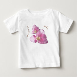 サンンピンクのチューリップ フラワーガール ラフリーティー ベビーTシャツ