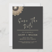 サンヴィンテージレースフローラゴールドフォイルエンボス結婚ズ セーブザデート (正面)