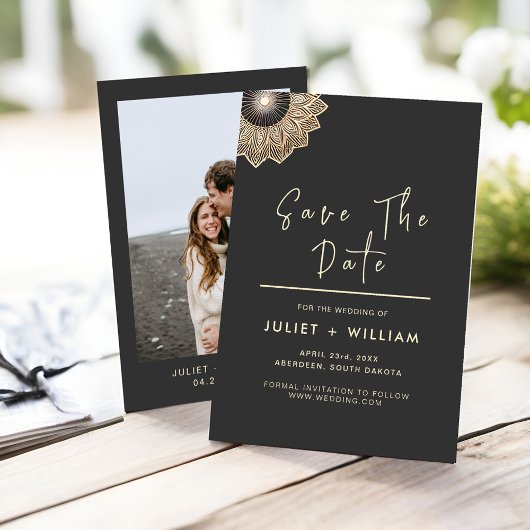 サンヴィンテージレースフローラゴールドフォイルエンボス結婚ズ セーブザデート