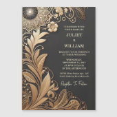 サンヴィンテージレースフローラゴールドフォイルエンボス結婚ズ マグネット招待状 (正面)