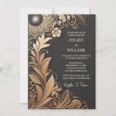 サンヴィンテージレースフローラゴールドフォイルエンボス結婚ズ 招待状 (正面)
