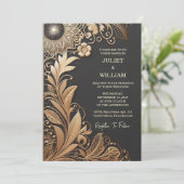 サンヴィンテージレースフローラゴールドフォイルエンボス結婚ズ 招待状 (スタンド正面)