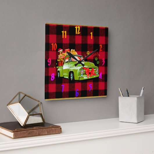 サン来タが犬のクリスマスパレードトラックを歩く スクエア壁時計 (オフィス)