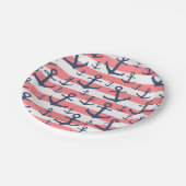 サン航海のゴネービーブストライプルーいかり模様 ペーパープレート (アングル)