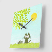 サン葉と黒猫 スクエア壁時計 (傾斜)