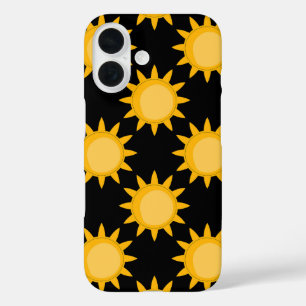 サン輝くイラストレーションオンブラックパターンデザイン iPhone 16ケース