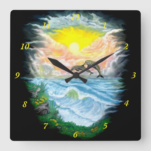 サン遊シャインのイルカ スクエア壁時計 (正面)