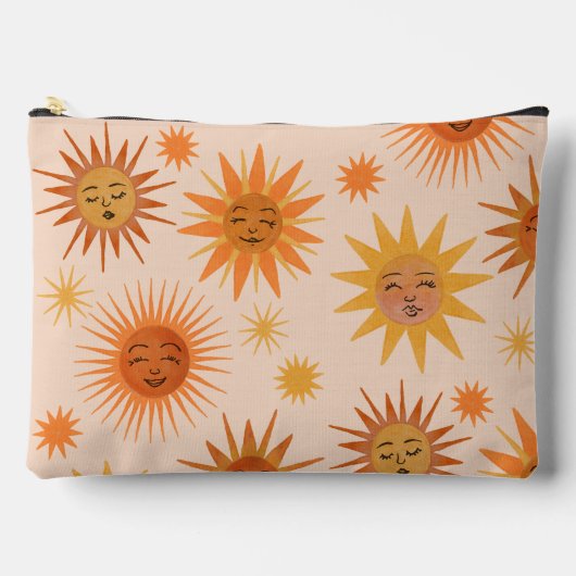 サン顔オレンジウォーターカラーイラストレーション アクセサリーポーチ (正面)
