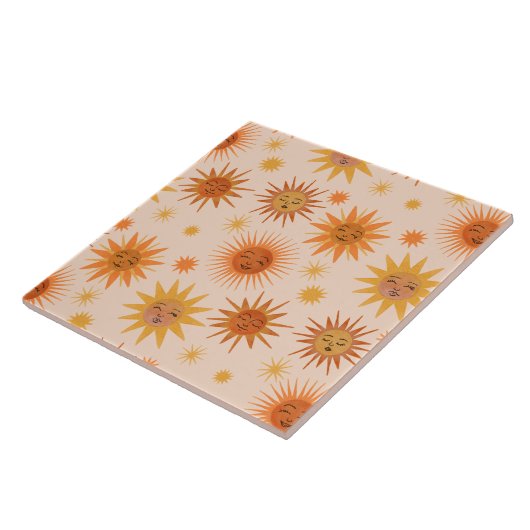 サン顔オレンジウォーターカラーイラストレーション タイル (側面)