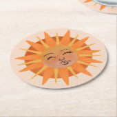サン顔オレンジウォーターカラーイラストレーション ラウンドペーパーコースター (アングル)