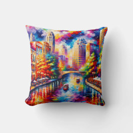 「サン鮮やかアントニオ・リバーウォークとリバーボート」 クッション