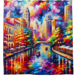 「サン鮮やかアントニオ・リバーウォークとリバーボート」 シャワーカーテン