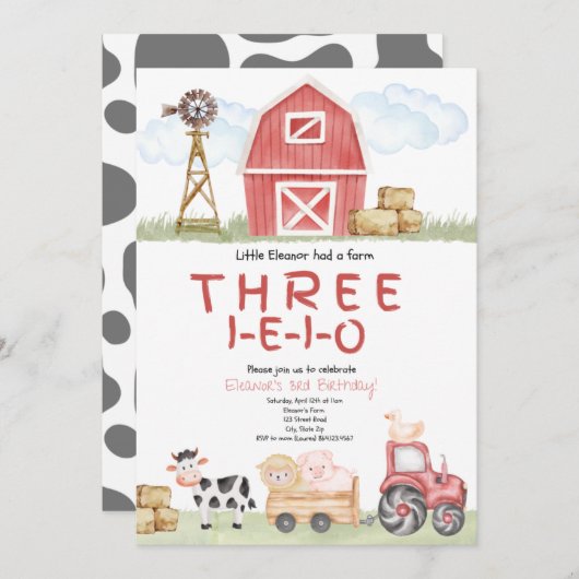 サン・アイ・イー・アイ・オー・ファームお誕生日おめでとう招待状 招待状 (正面/裏面)