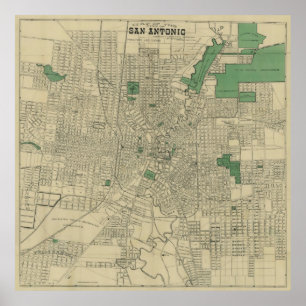 サン・アントニオテキサス州(1909年)のヴィンテージの地図 ポスター