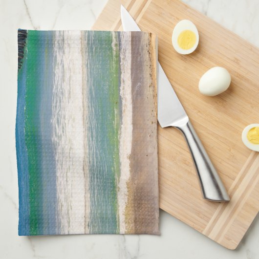 サン・クレメンテの南カリフォルニアビーチと桟橋 キッチンタオル (四つ折り)