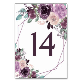 サン グリア パープル モーブ 幾何学的な花の結婚式 | テーブルナンバー