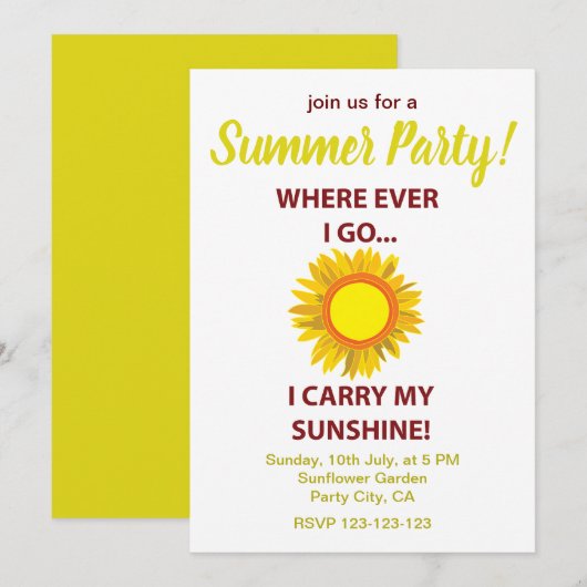 サン サンフラワー サンシャイン サマー パーティー 招待状 (正面/裏面)